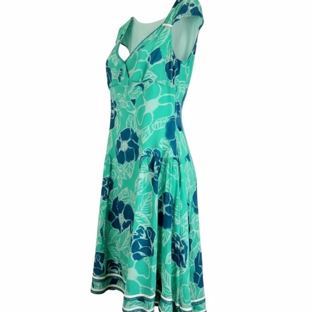 Odille 100% Silk Drop Waist Dress 6 Teal Floral Velvet Lace 90s Y2K Whimsigoth - Picture 8 of 15
